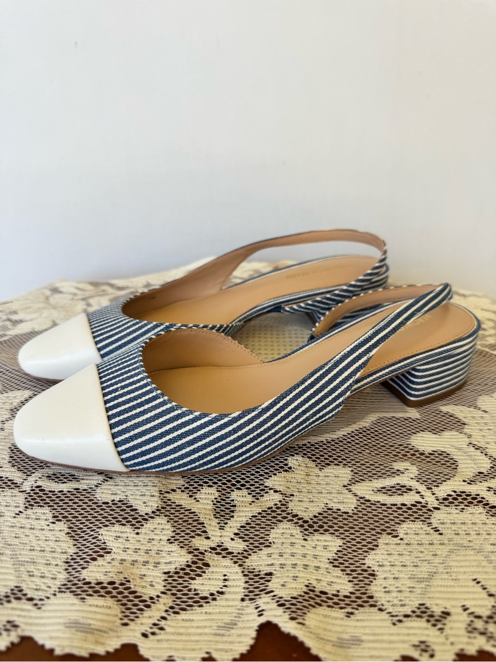 Veronica Beard Blue and White Striped Slingback Pumps